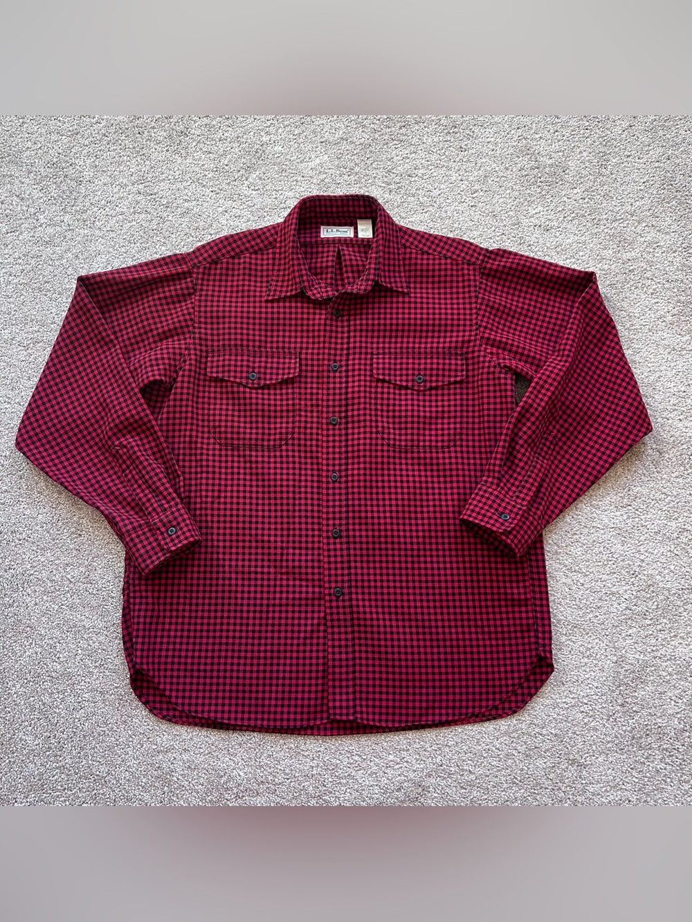 VTG L.L. Bean Buffalo Plaid Flannel Shirt Mens Large Red Black Made in USA L